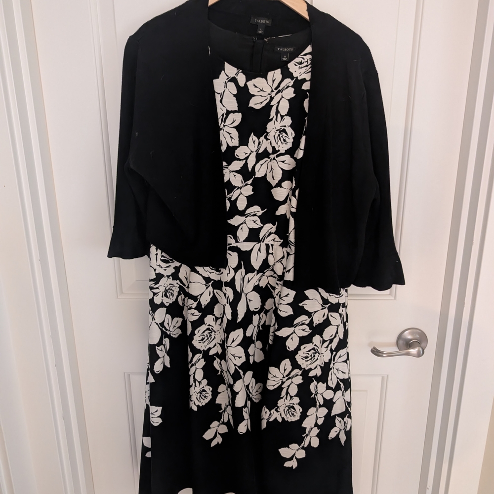 Talbots Black and White Floral Dress